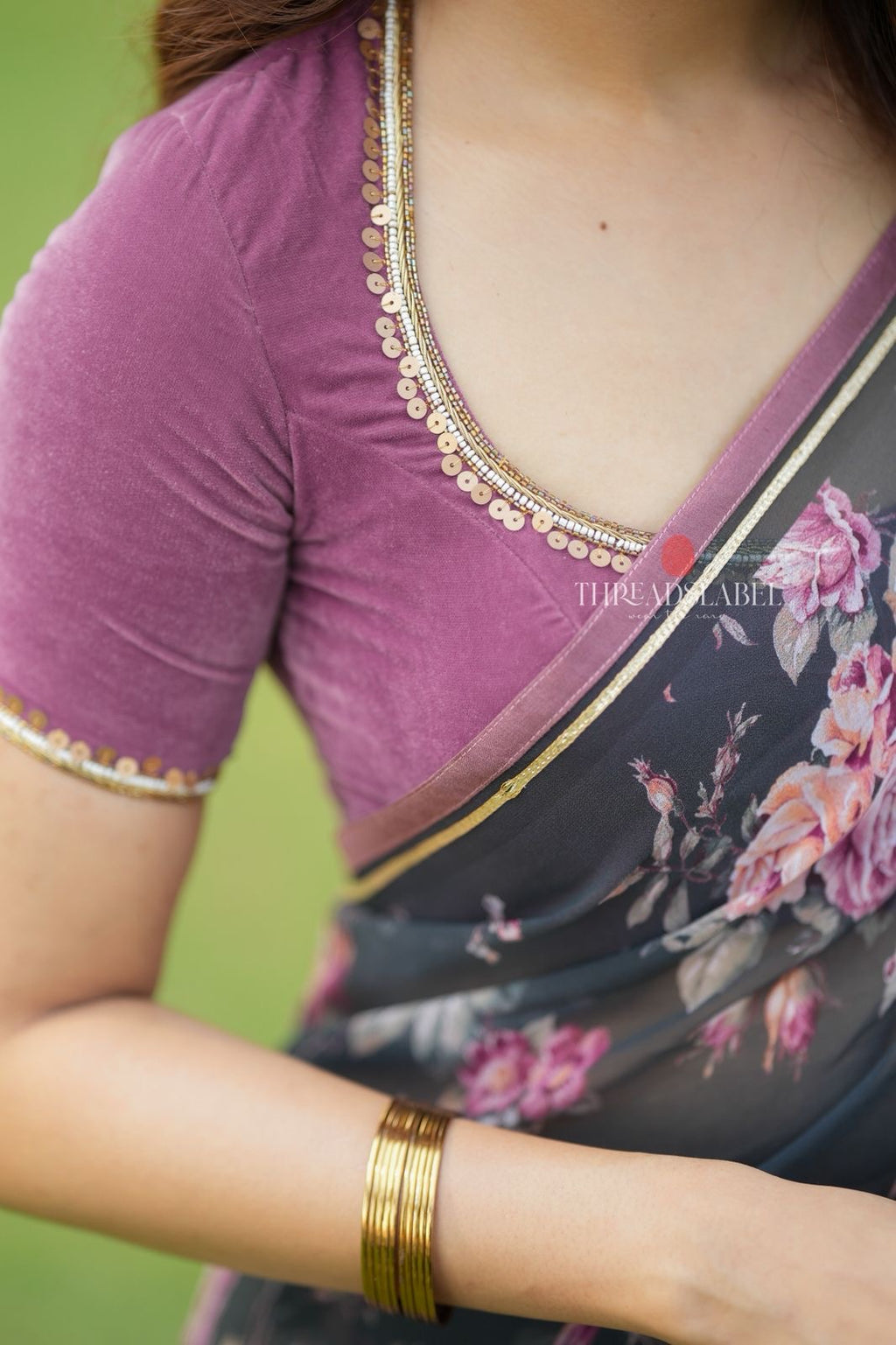 Grey georgette floral print saree (only saree)