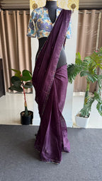 Wine kota saree with lilliac cotton blouse