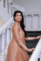 Peach tissue JEWEL NECK kurti