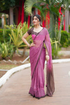 Pink viscose jute saree with hand work blouse