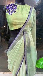 Pista green silk embroidery blouse (only blouse)