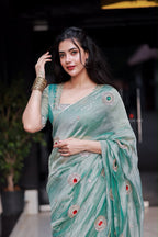 Sea blue tissue hand made saree & blouse