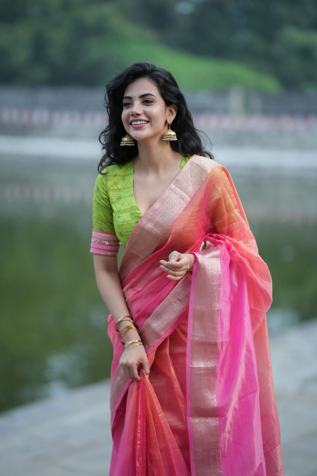 Parrot ikkat silk hand work blouse (Only blouse)