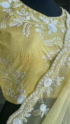 Banana yellow organza saree with silk embroidery blouse