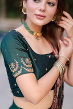 Green kalamkari handwork lehenga