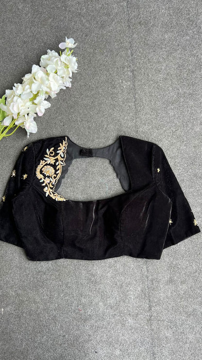 Black velvet heavy hand work blouse