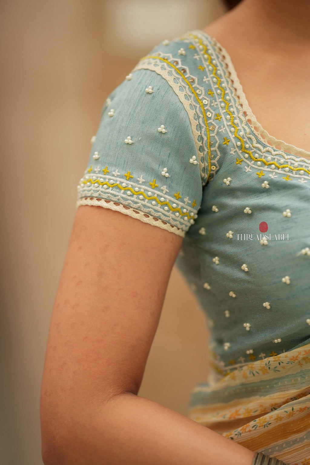 Dusty blue heavy hand work blouse (only blouse)