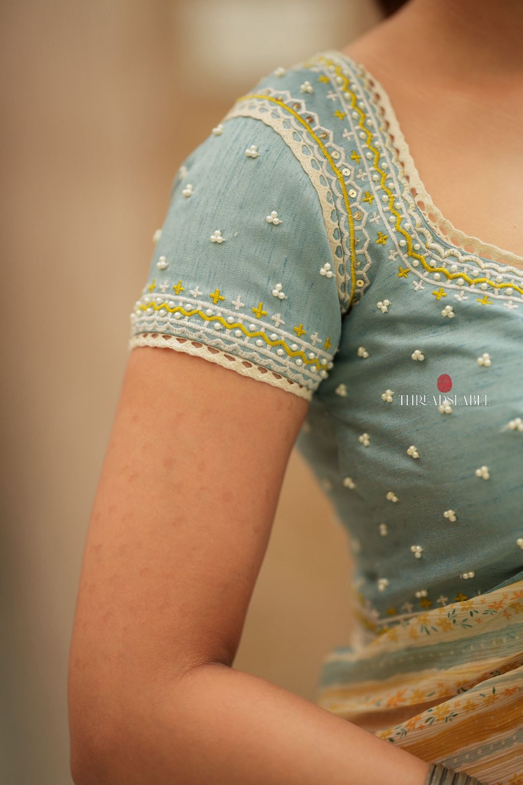 Dusty blue heavy hand work blouse (only blouse)