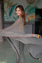 Black & white matrix chiffon saree with chess blouse