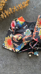 Black floral printed cotton blouse
