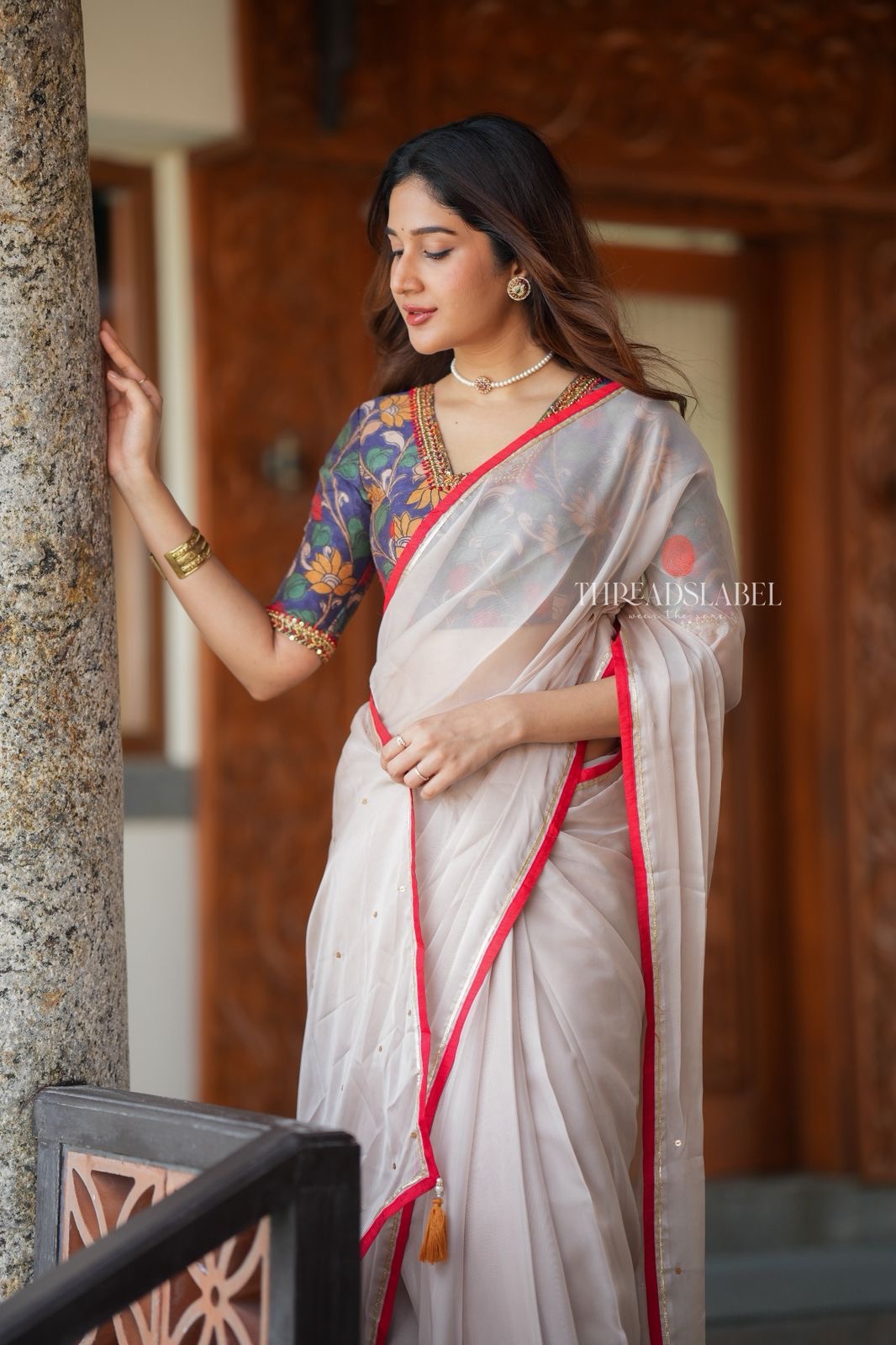 Blue kalamkari hand work blouse (only blouse)