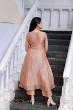 Peach tissue JEWEL NECK kurti