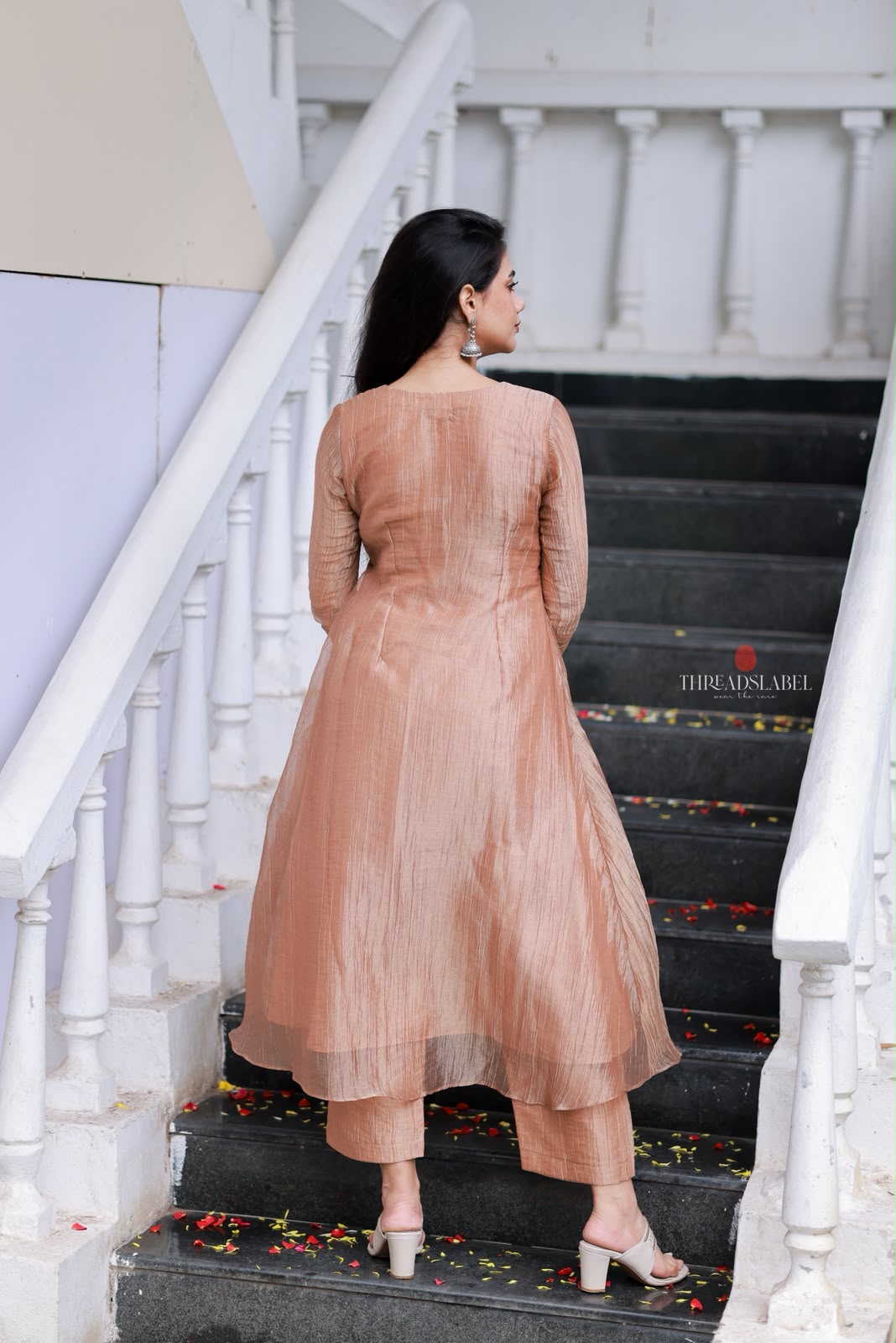 Peach tissue JEWEL NECK kurti