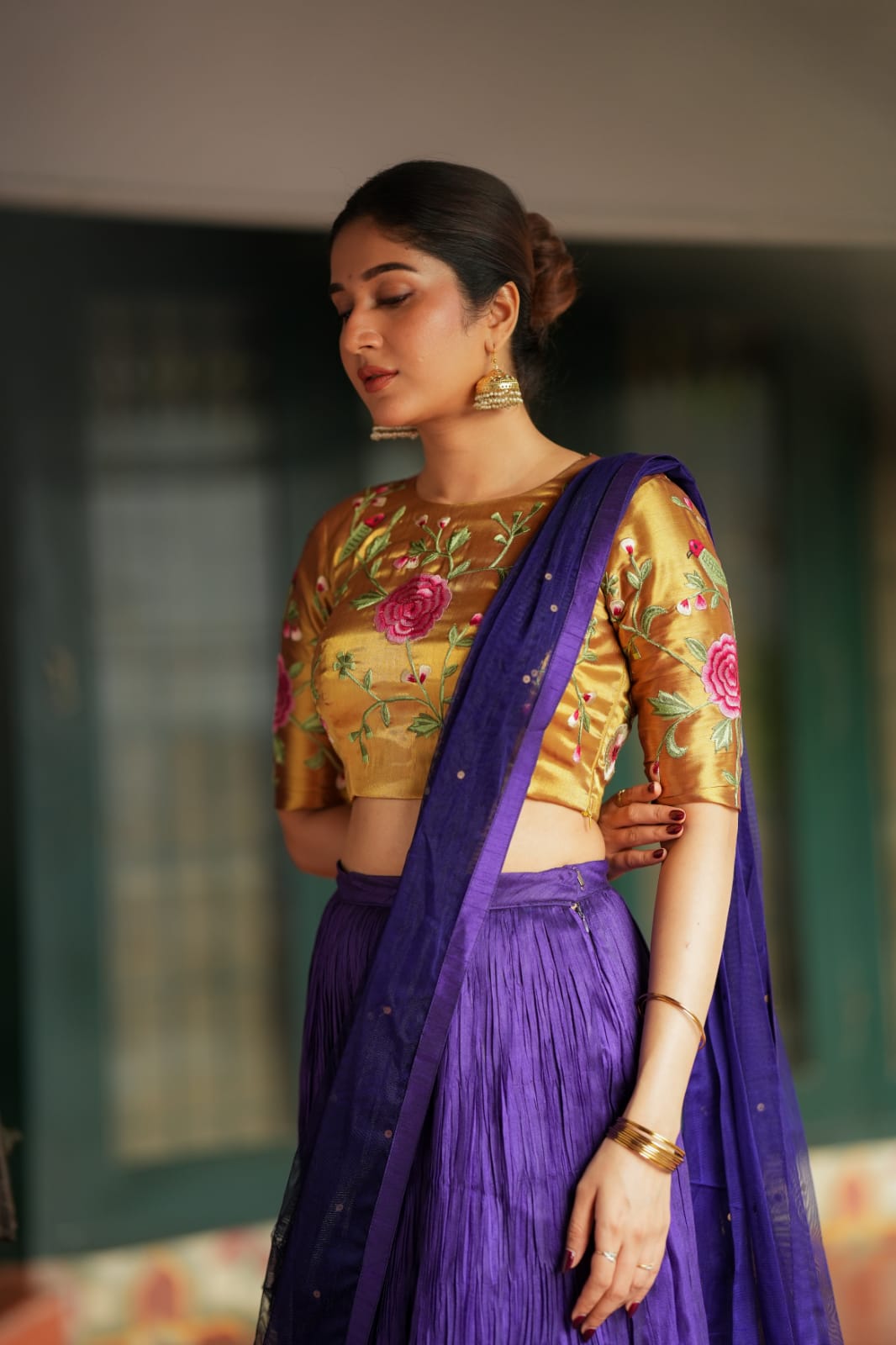 Purple gold embroidery lehenga