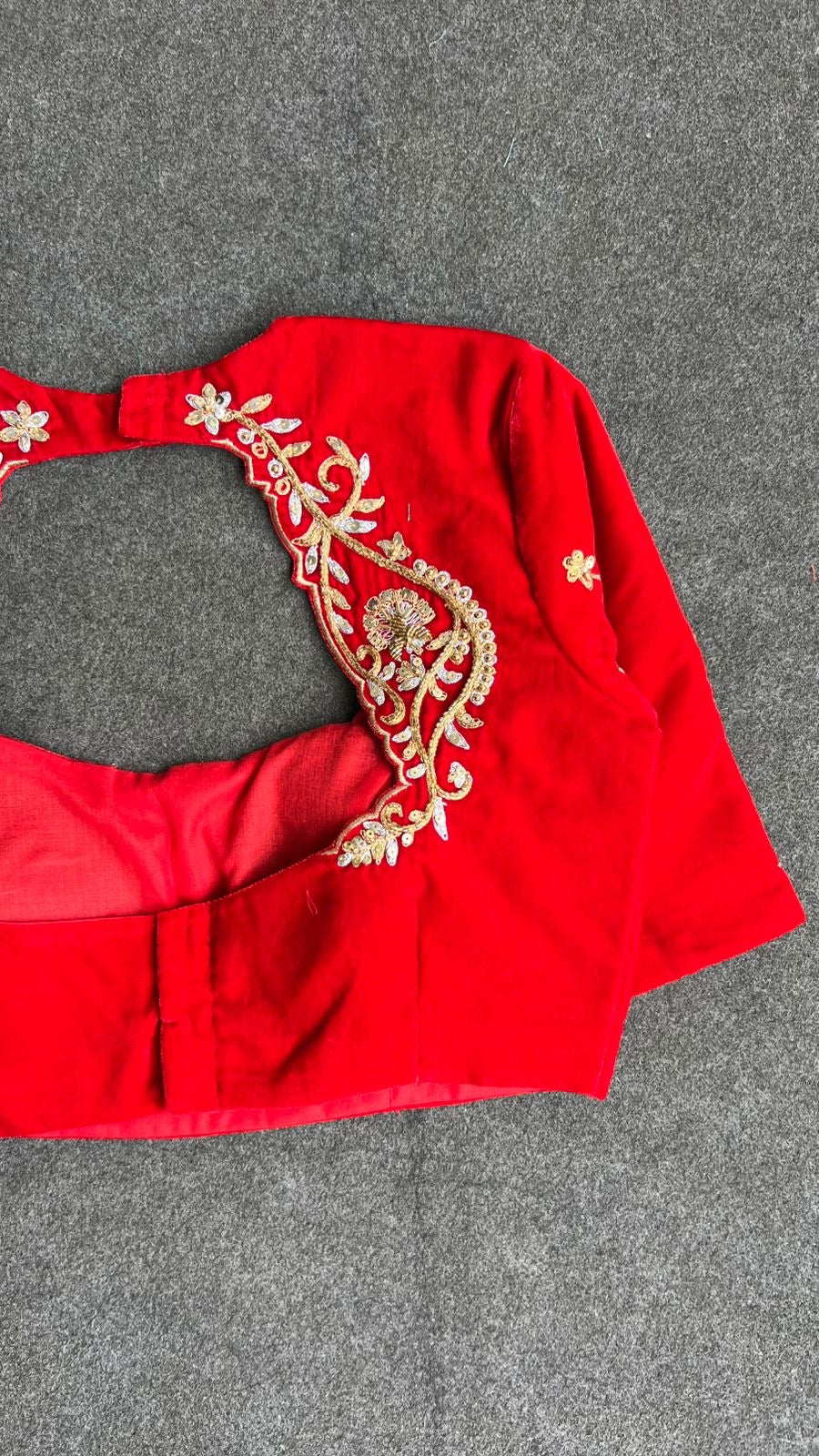 Red velvet heavy hand work blouse