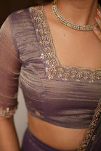 Lavender tissue handmade lehenga with blouse