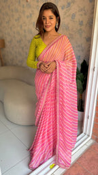 Pink lehariya printed saree (only saree)