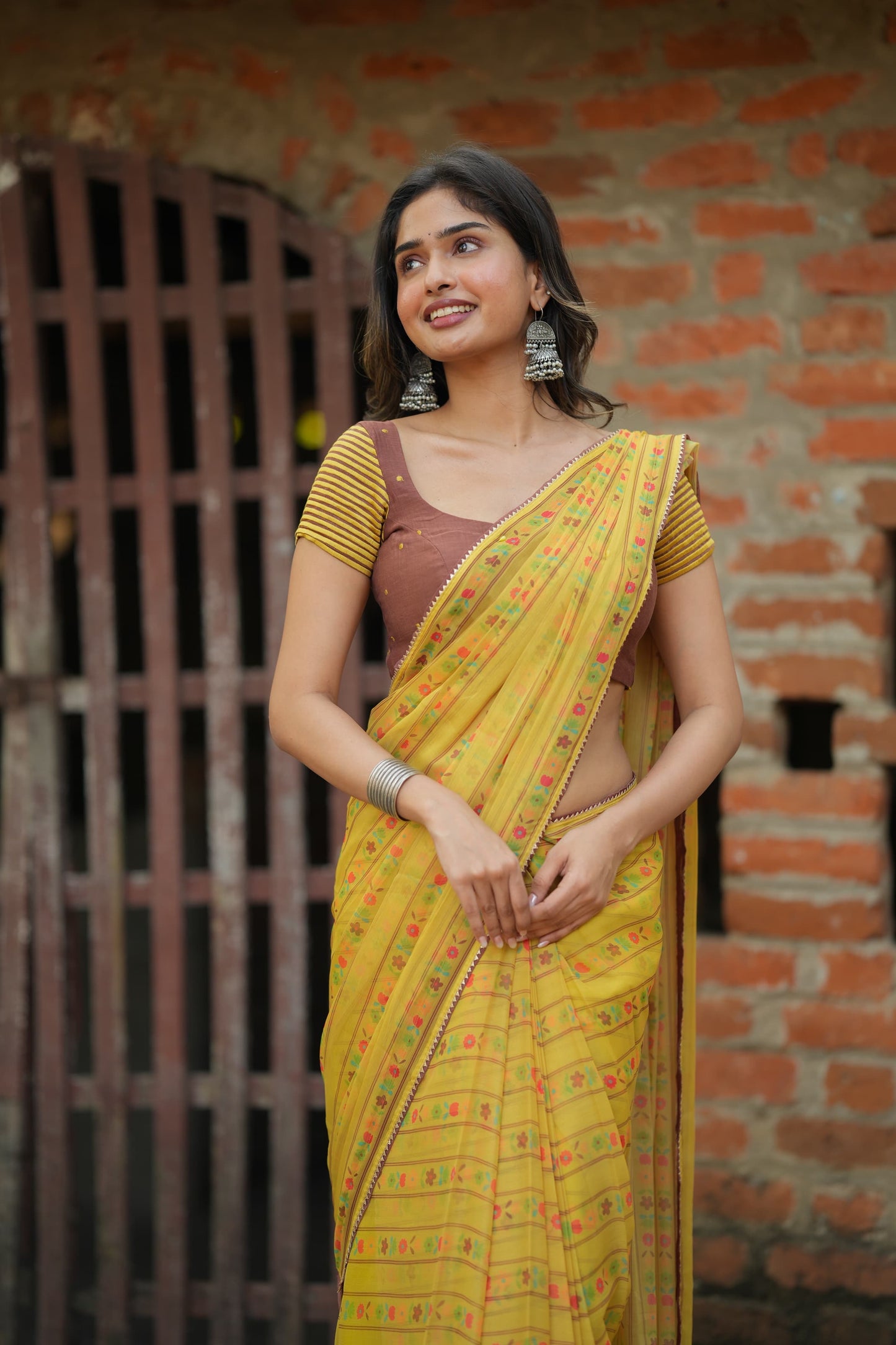 Brown cotton intricate hand work blouse (only blouse)