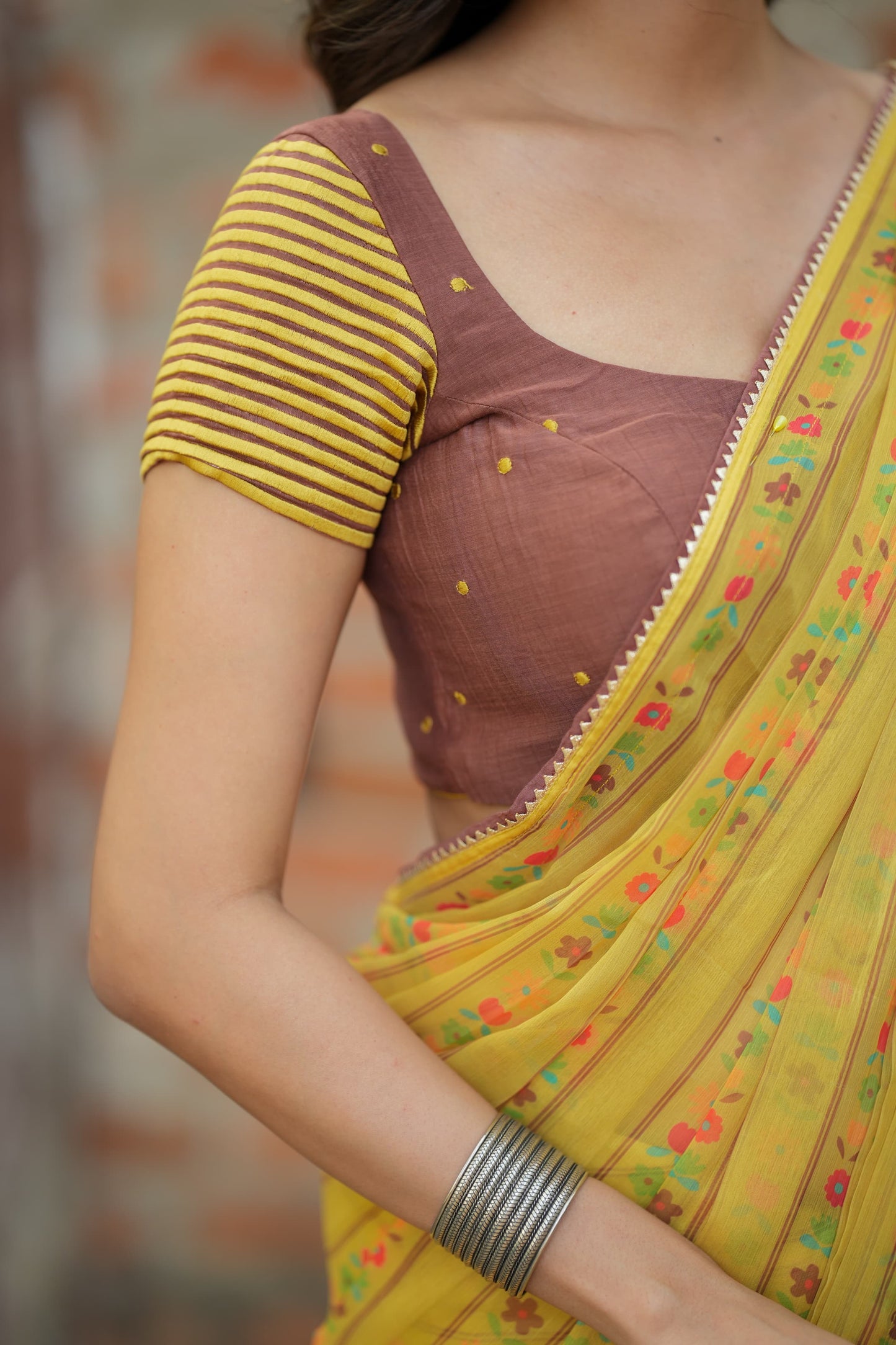 Brown cotton intricate hand work blouse (only blouse)
