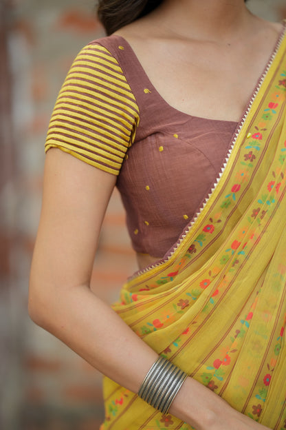 Brown cotton intricate hand work blouse (only blouse)