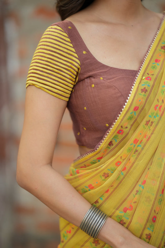 Brown cotton intricate hand work blouse (only blouse)