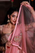 Pink marble silk lehenga with handwork blouse