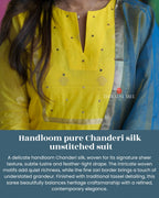 Yellow & blue chanderi 3 piece kurti