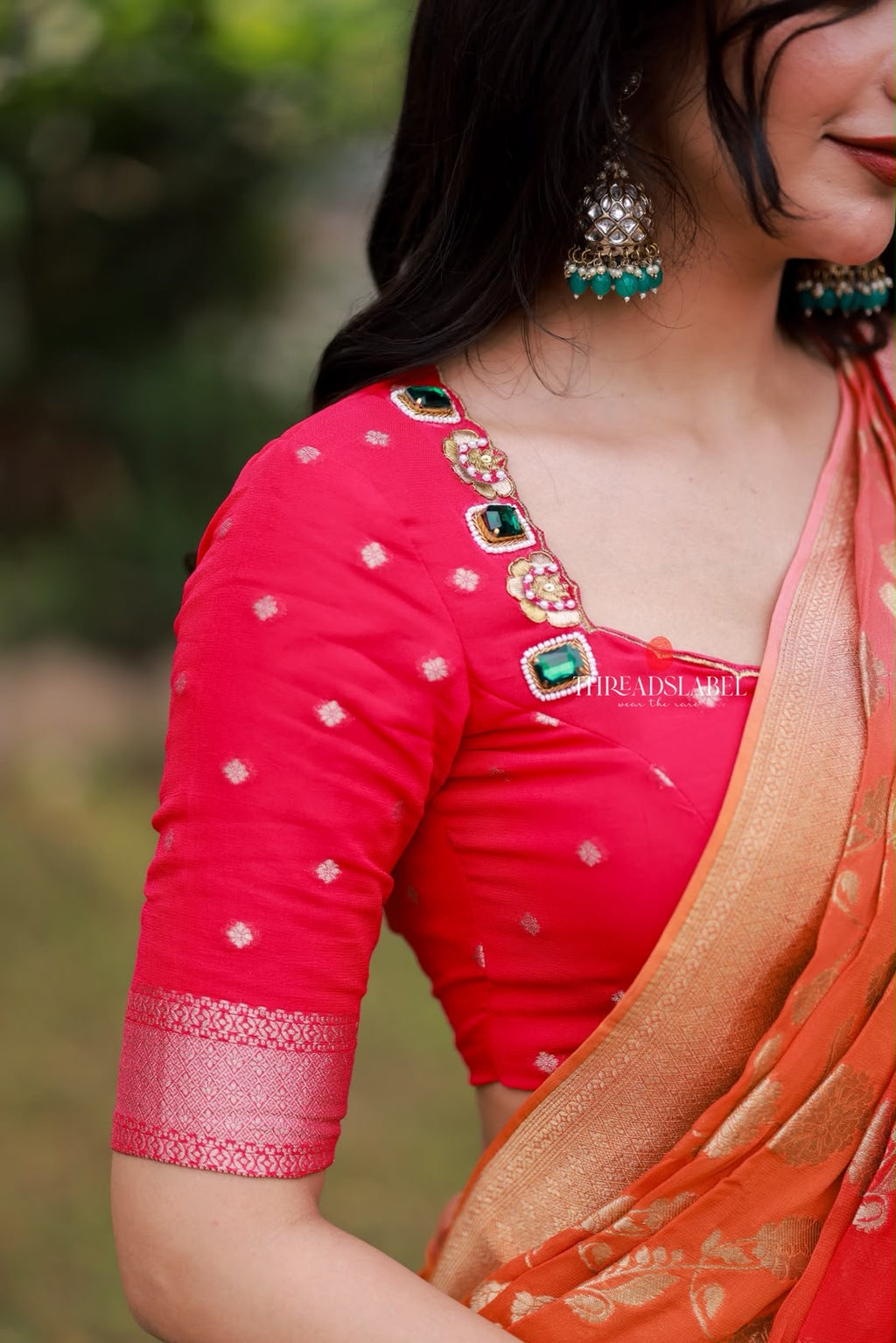 Multi banarasi georgette saree with hand work blouse
