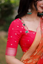 Multi banarasi georgette saree with hand work blouse