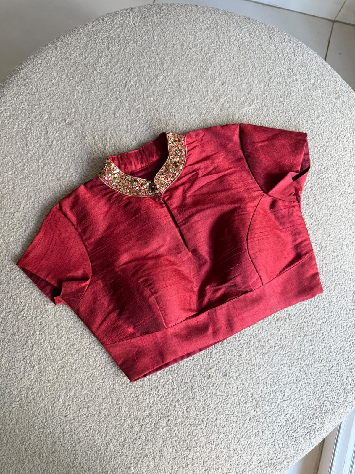 Maroon silk collar hand work blouse