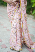 Peach georgette saree with silk hand work blouse