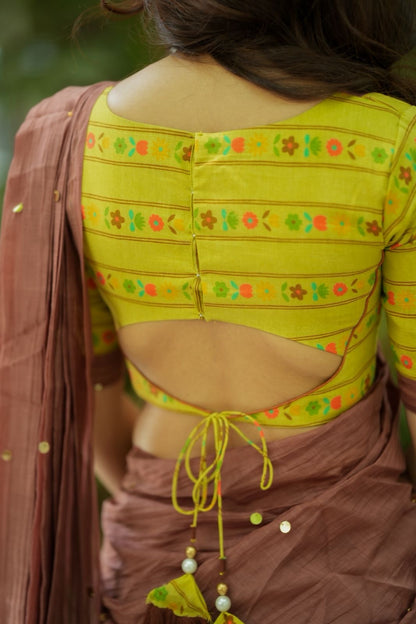 Lime yellow floral print blouse (Only blouse)