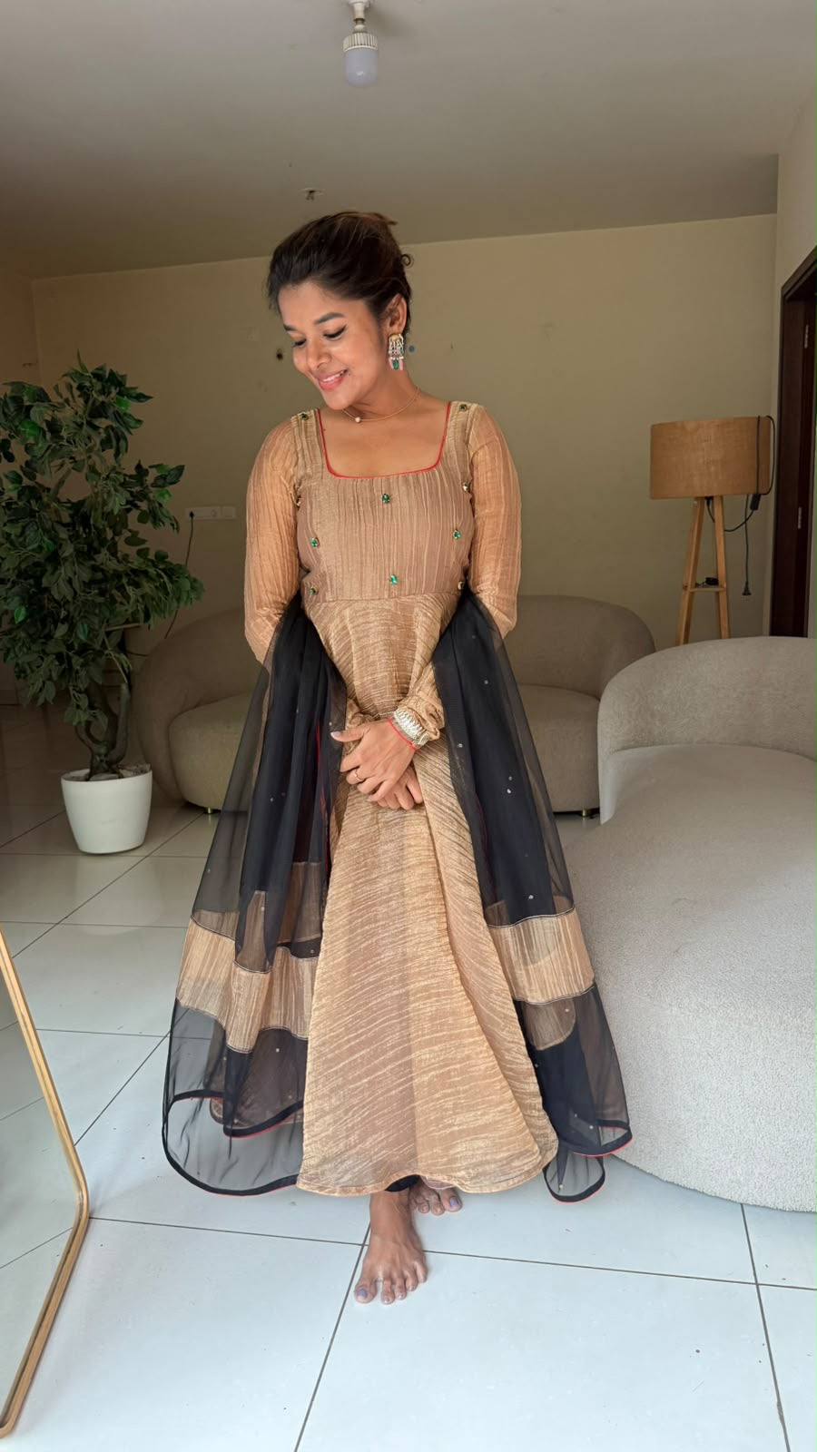 Gold tissue embroidery salwar set