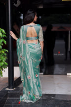 Sea blue tissue hand made saree & blouse