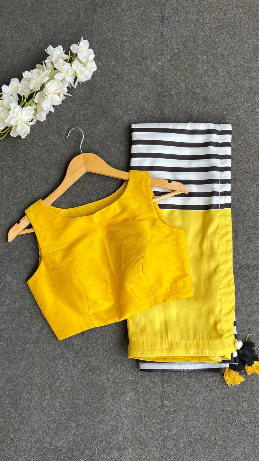 Yellow silk bird embroidery blouse