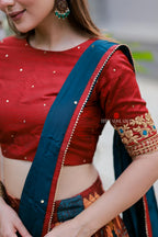 Maroon kalamkari handwork lehenga