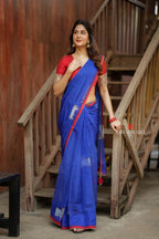 Blue organza cow with red hand work blouse
