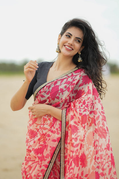 Black silk floral hand cut work blouse (only blouse)