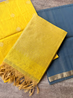 Yellow & blue chanderi 3 piece kurti