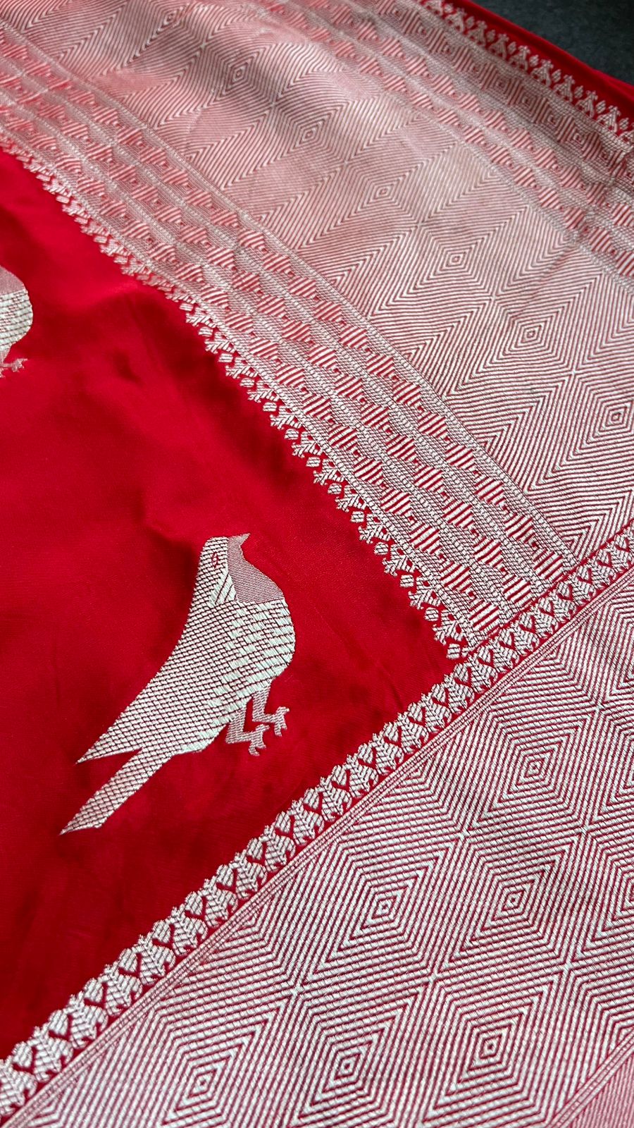 Red malai silk saree with zari work blouse