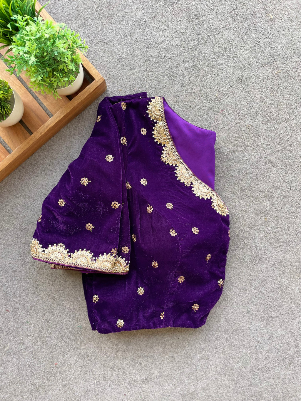 Purple velvet handwork blouse