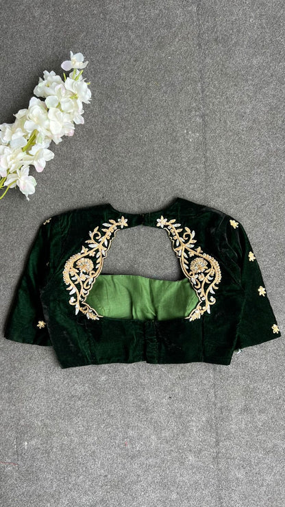 Green velvet heavy hand work blouse