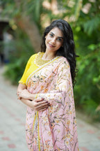 Yellow silk JEWEL NECK hand work blouse