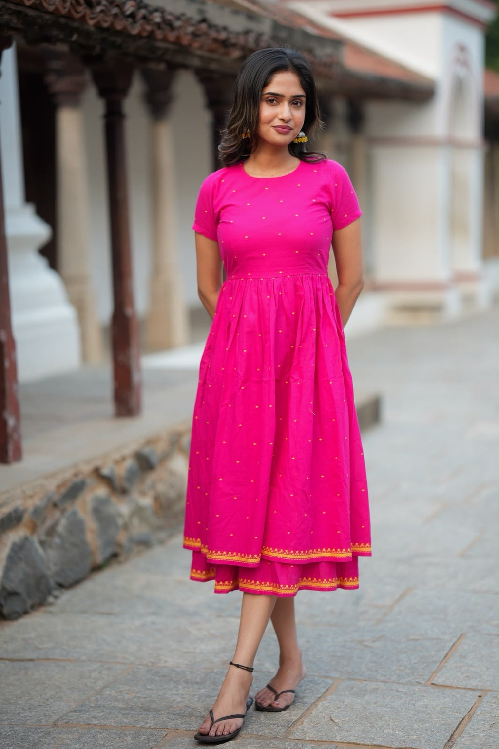 Pink cotton double layered maxi top