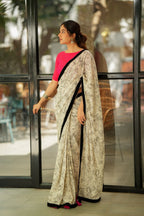 Half white mul cotton kalamkari saree with handwork blouse