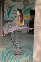 Black & white matrix chiffon saree with chess blouse