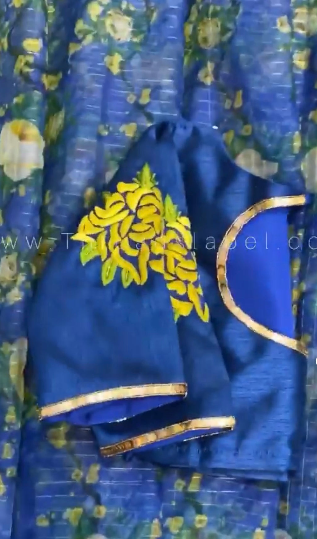 Blue Silk Blouse with Threaded Floral hand work
