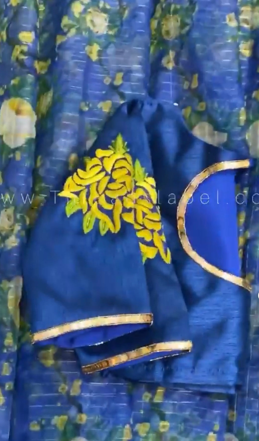 Blue Silk Blouse with Threaded Floral hand work