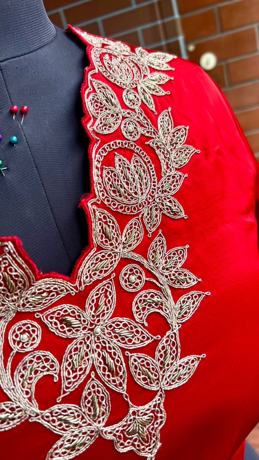 Red Gajji silk saree with heavy embroidery blouse