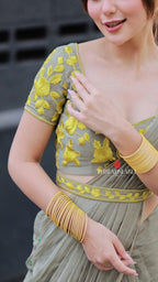 Apple green mul chanderi embroidery blouse